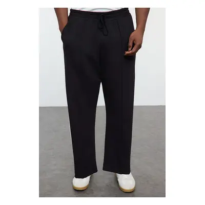 Trendyol Black Wide Leg Color Blocked Plus Size Sweatpants