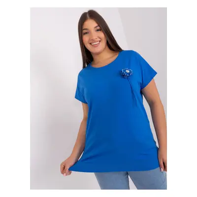 Women's dark blue blouse with short sleeves plus size