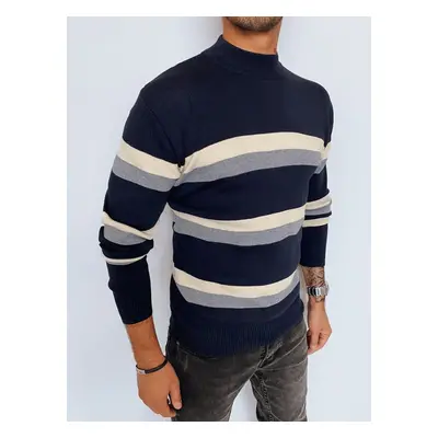 Men's striped turtleneck sweater, navy blue Dstreet