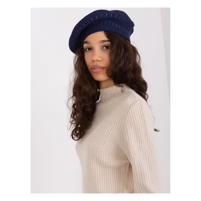 Navy blue women's beret with rhinestones