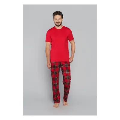 Men's pyjamas Narwik, short sleeves, long legs - red/print