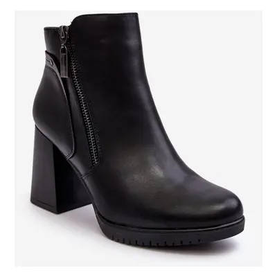 Women's High Heeled Ankle Boots with Zippers Black Ryelle