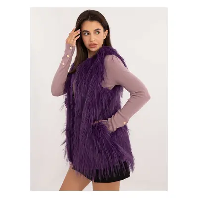 Dark purple fur vest with pockets