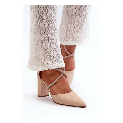 Eco-friendly high-heeled suede pumps with beige cubic zirconia Lagra