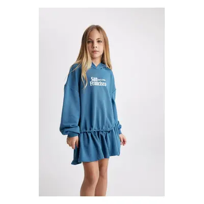 DEFACTO Girl's Hooded Printed Sweat Dress