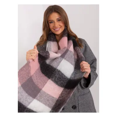 Pink and gray women's scarf with fringe