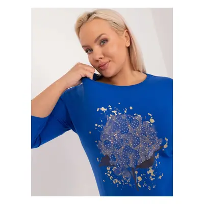 Cobalt blue blouse plus size with print