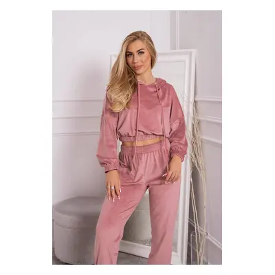 Velour hooded set dark powder pink