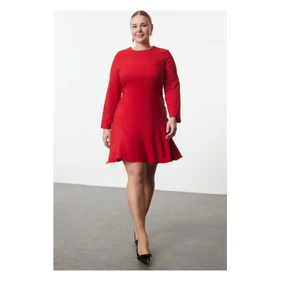 Trendyol Curve Red Basic Long Sleeve Hidden Zipper Mini Woven Plus Size Dress