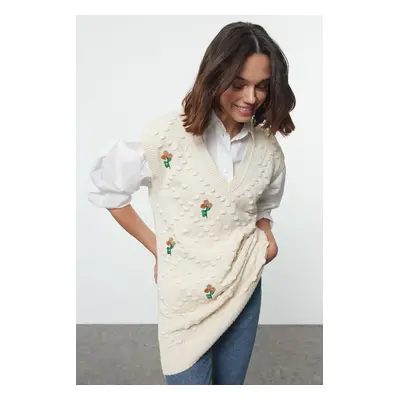 Trendyol Stone Flower Embroidered Knitwear Sweater