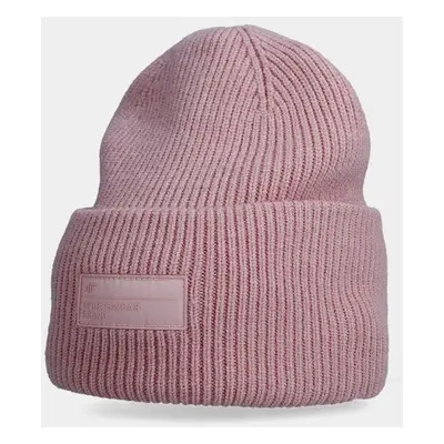 Women's winter hat with 4F logo light pink