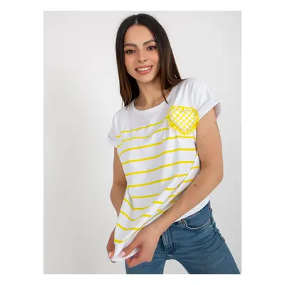 White-yellow striped blouse with short sleeves