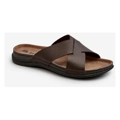 Comfortable lightweight slippers made of Inblu Brown eco leather