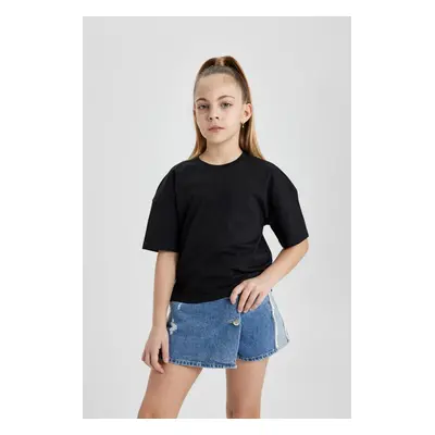 DEFACTO Girls Crew Neck Crop Basic Short Sleeve T-Shirt