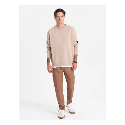 Ombre Men's pants with cargo pockets and leg hem - light brown