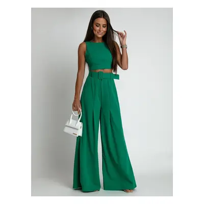 2-piece set, wide trousers and green blouse