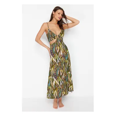 Trendyol Abstract Patterned Maxi Woven Cut Out/Window Beach Dress