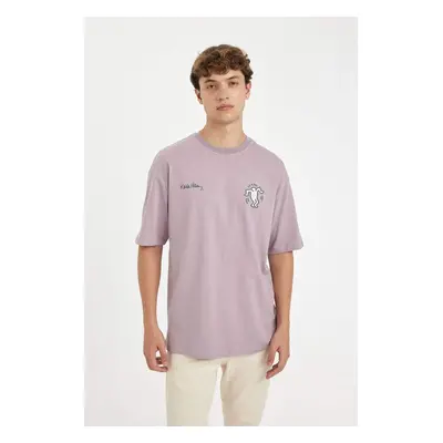 DEFACTO Keith Haring Men's Lilac Loose Cut Crew Neck Printed Cotton Short Sleeve T-Shirt C6521ax