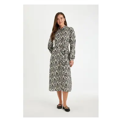 DEFACTO Shirt Collar Patterned Long Sleeve Maxi Dress