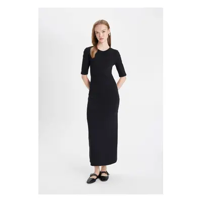 DEFACTO Bodycon Crew Neck Ribbed Camisole Half Sleeve Maxi Dress