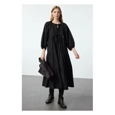 Trendyol Black Relaxed Fit Bow Midi Woven Dress