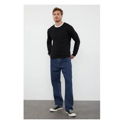 Trendyol Black Regular Cut Textured Panel Detailed Sweatshirt