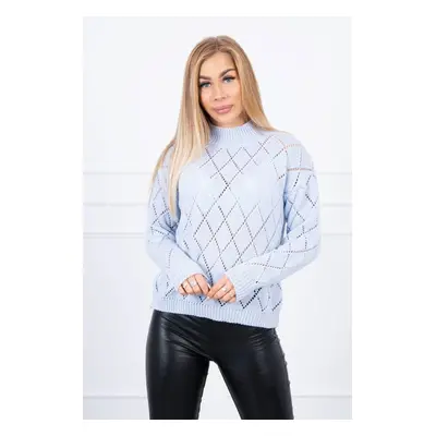 Sweater with high neckline and diamond pattern in blue