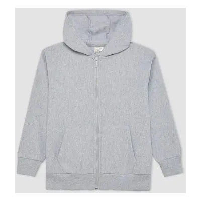 DEFACTO DFC - Boys Hooded Zippered Gray School Cardigan