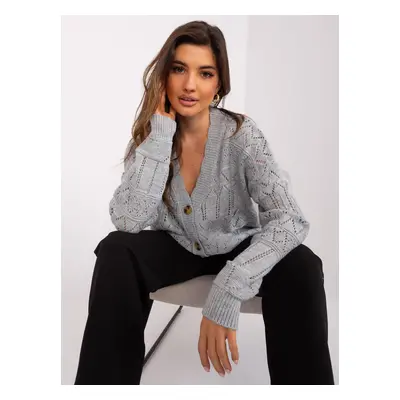 Gray openwork cardigan with a neckline