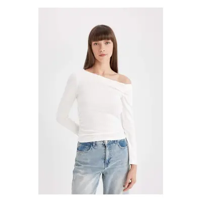 DEFACTO Slim Fit One Shoulder Rib Long Sleeve T-Shirt