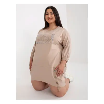 Beige sweatshirt dress size plus with pockets