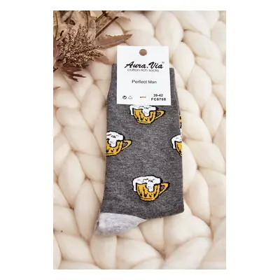 Men's socks with beer grey patterns