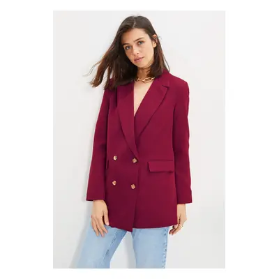 Trendyol Burgundy Oversize Lined Buttoned Woven Blazer Jacket