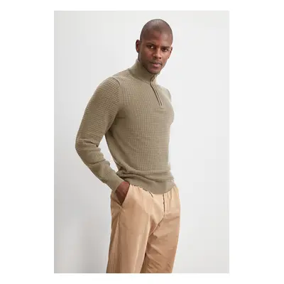 Trendyol Beige Slim Half Turtleneck Textured Knitwear Sweater