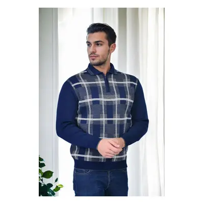 29496 Dewberry Zippered Polo Neck Mens Sweater-NAVY BLUE