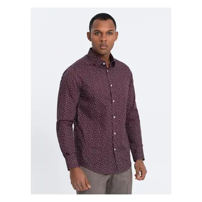 Ombre Men's cotton patterned SLIM FIT shirt - maroon