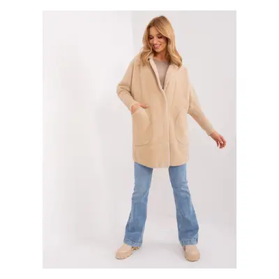 Light beige women's alpaca coat with wool