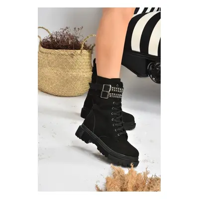 Fox Shoes Black Suede Women's Boots With Staples