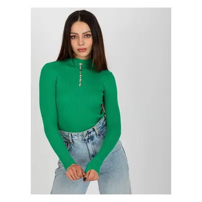 Women's green ribbed turtleneck blouse