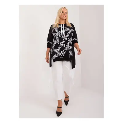 Plus size black long blouse with 3/4 sleeves