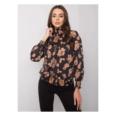 Black and camel floral blouse by Damik