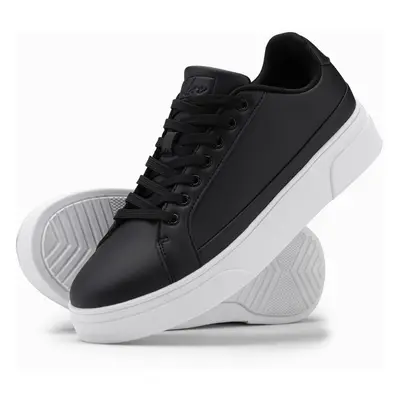 Ombre Men's eco leather sneakers shoes with thick sole - black