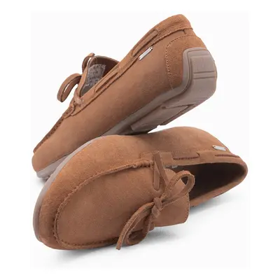 Ombre Men's moccasin leather shoes with thong and driver sole - brown