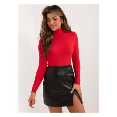 Red ribbed women's turtleneck sweater