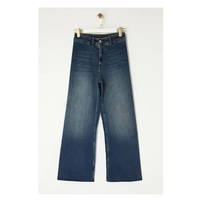 Trendyol Dark Blue High Waist Marine Straight Jeans