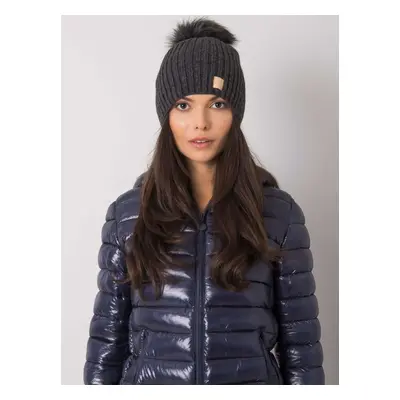 Dark gray hat with pompom