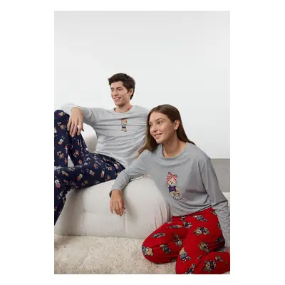 Trendyol Women's Couple Gray Melange Teddy Bear Knitted Pajama Set