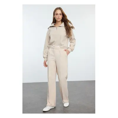 Trendyol Beige Belt Detailed Wide Leg/Wide Leg Woven Trousers