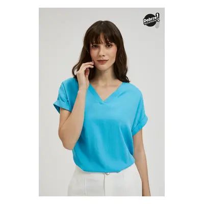 Women's blouse with V-neck MOODO - blue