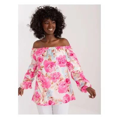 Pink Spanish blouse with RUE PARIS print